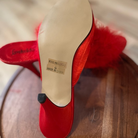 Furry / Feathery Red Marabou Heels - Picture 4 of 5